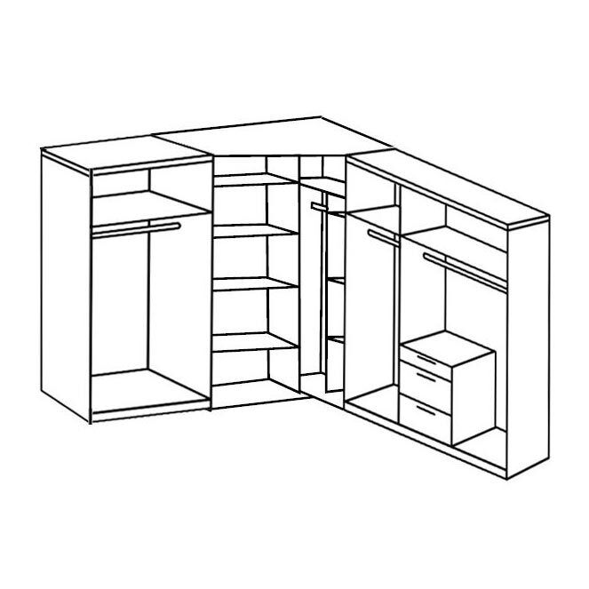 Eck-Kleiderschrank Esperia mit Beleuchtung