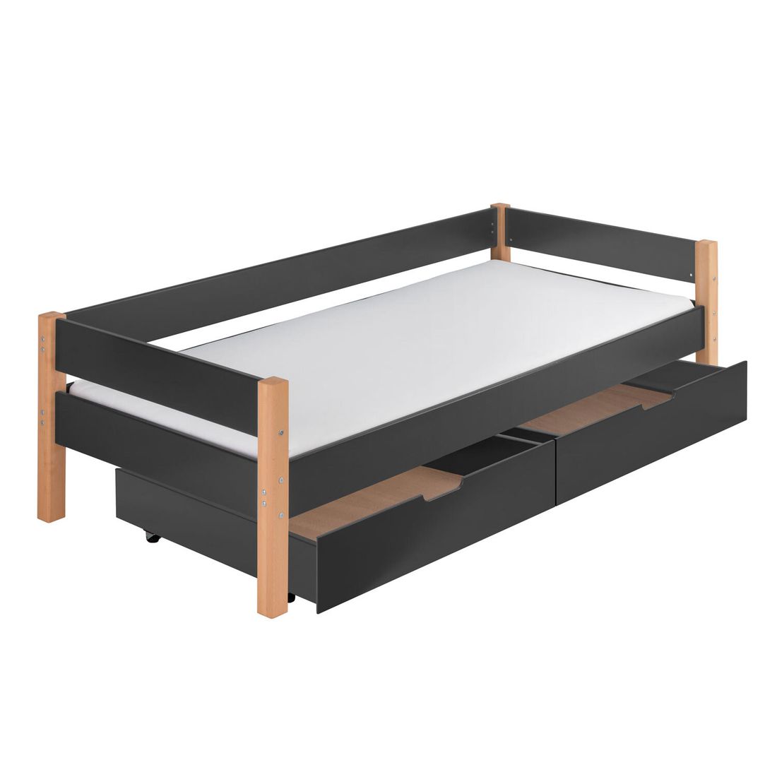 Bett Kids Nordic Buche teilmassiv mit Lattenrost und Schubkasten
