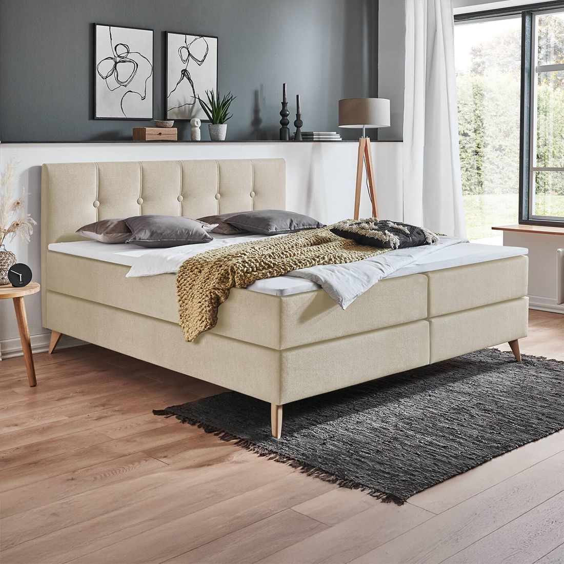 HOMELIV. Boxspringbett Maliana Webstoff