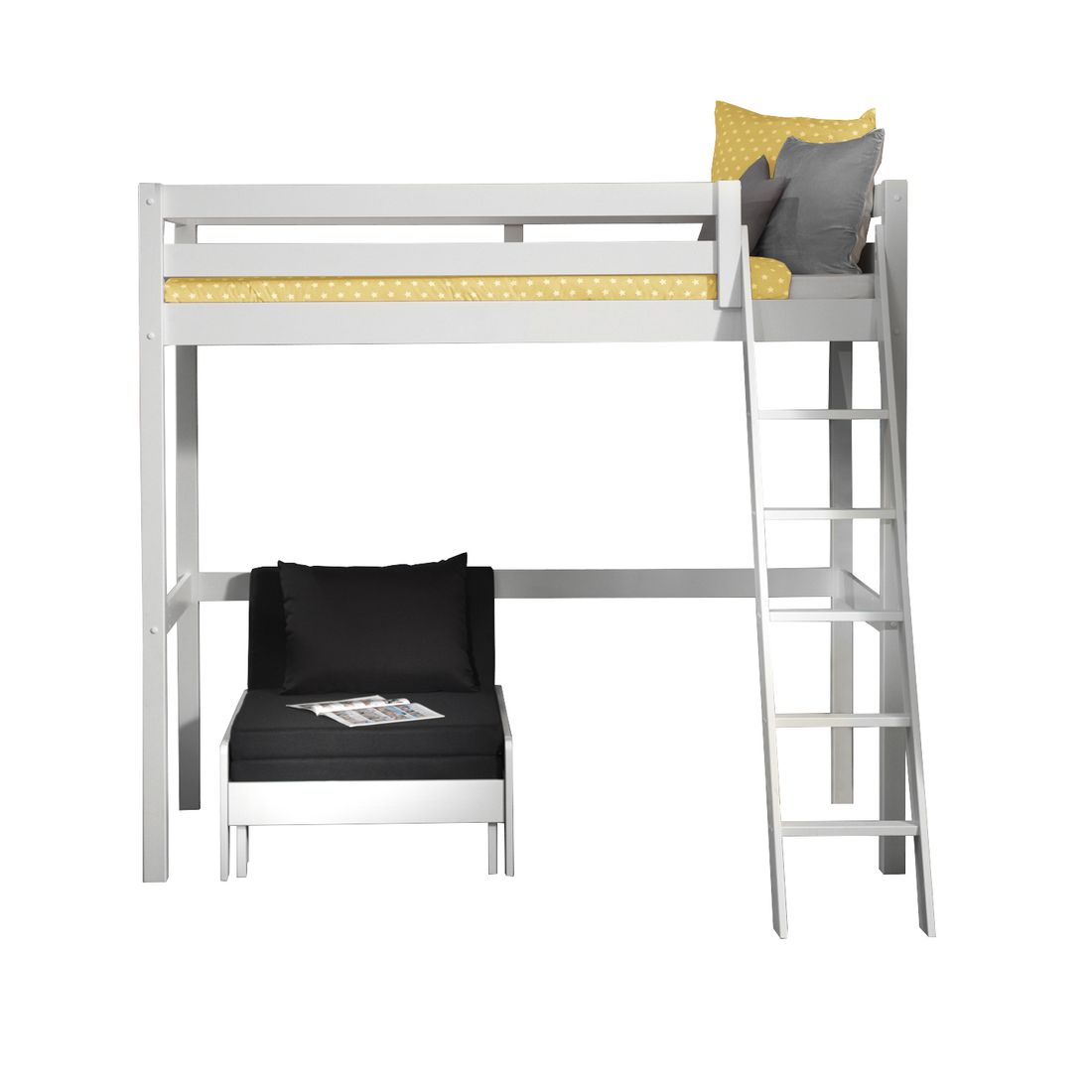 Maxi-Hochbett Kids Comfort Kiefer Massivholz mit Lattenrost und Sesselbett
