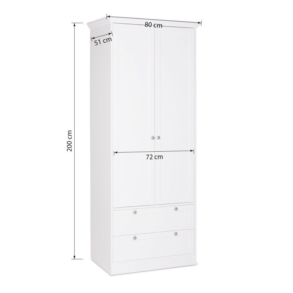 Drehtüren-Kleiderschrank Holmar 2-türig mit Schubladen 80x200cm