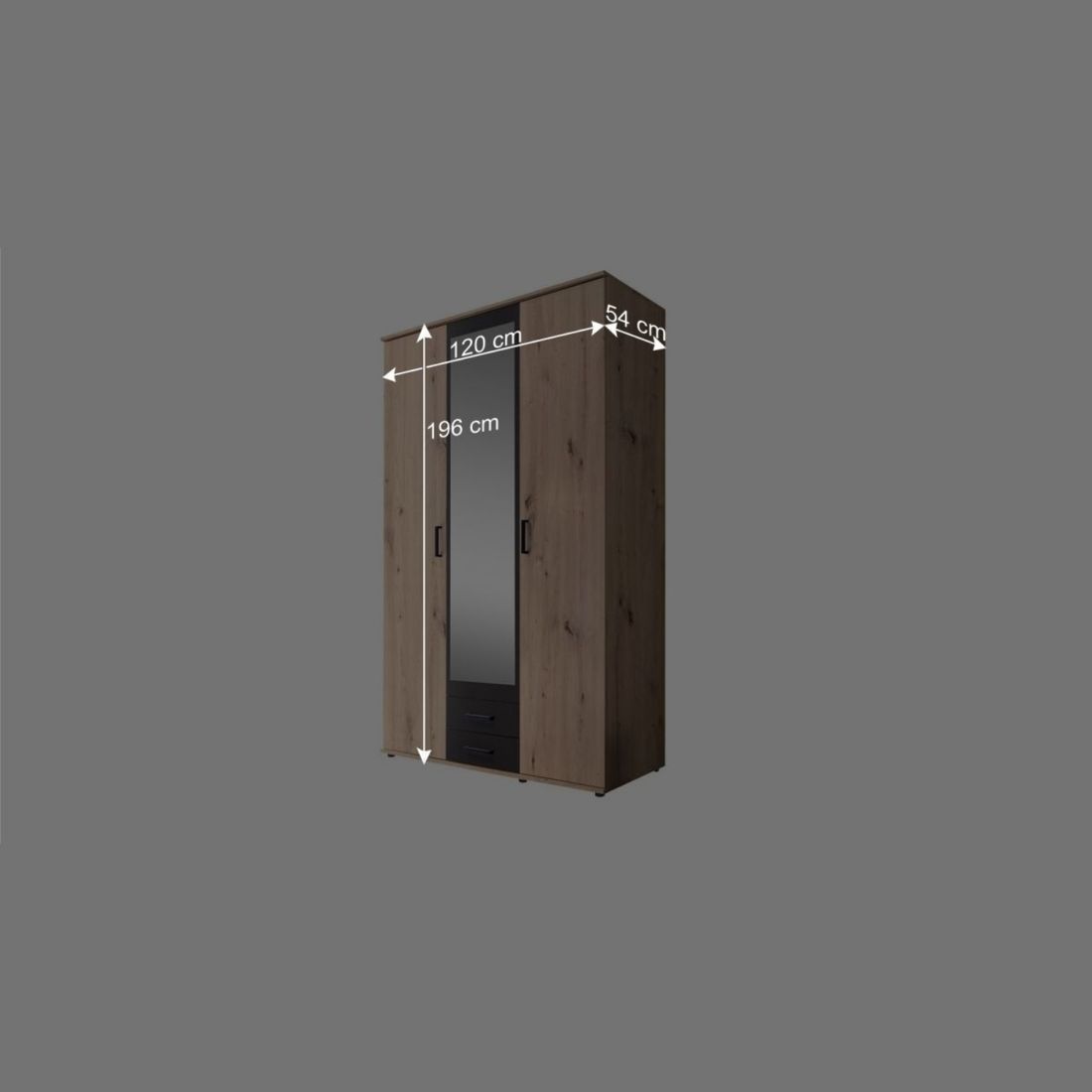 Drehtüren-Kleiderschrank Ponce mit Spiegel und Schubladen