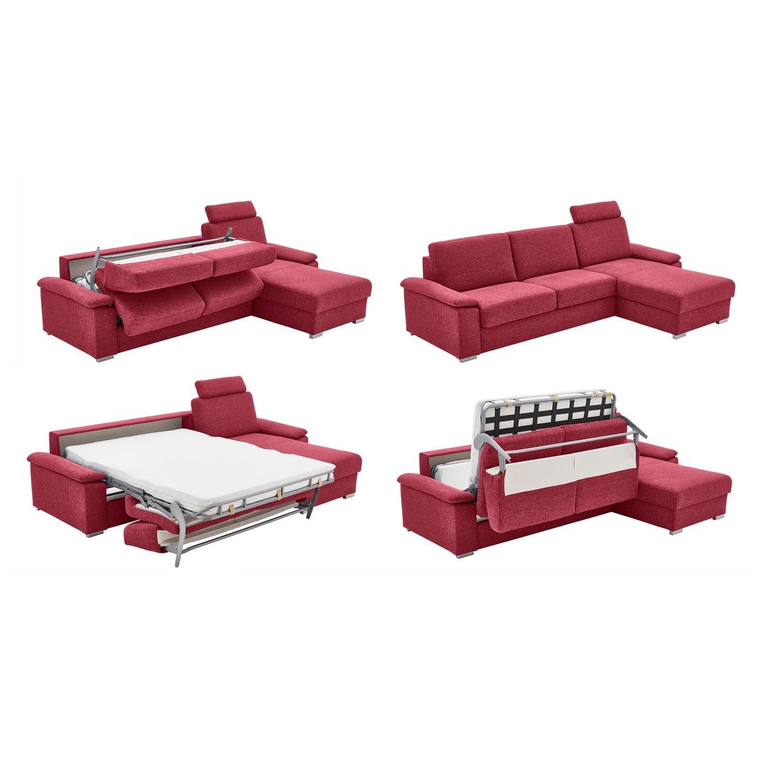 Eck-Schlafsofa Cesio Velours/Webstoff mit Lattenrost und Bettkasten Ottomane rechts