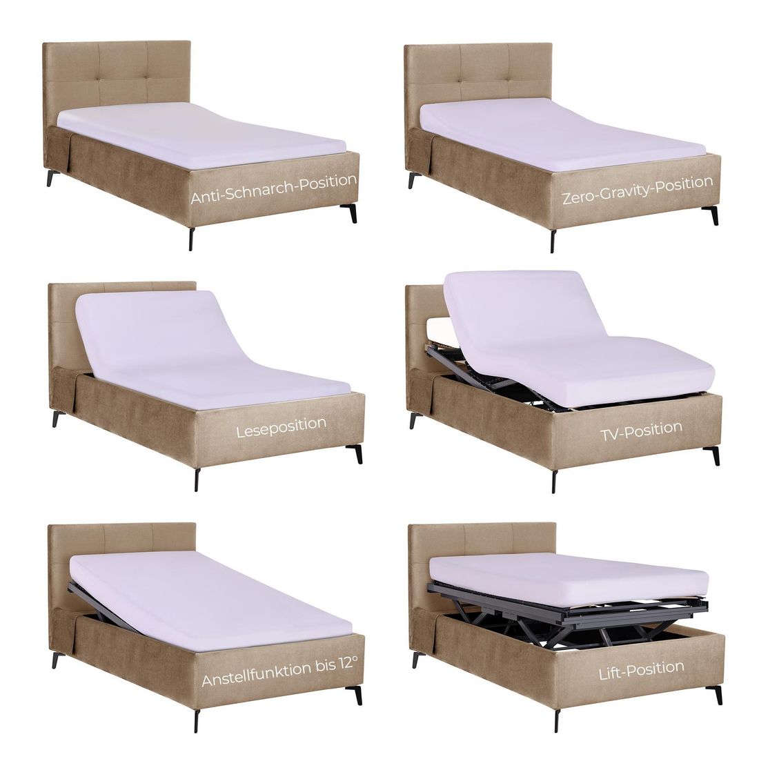 Polsterbett Elin Komfort Velours mit Pflegebett-Funktion und Lattenrost