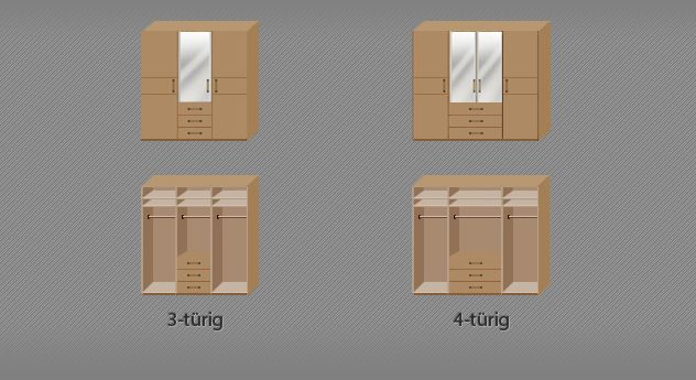 Drehtüren-Kleiderschrank Sanando Erle teilmassiv mit Spiegel und Schubladen