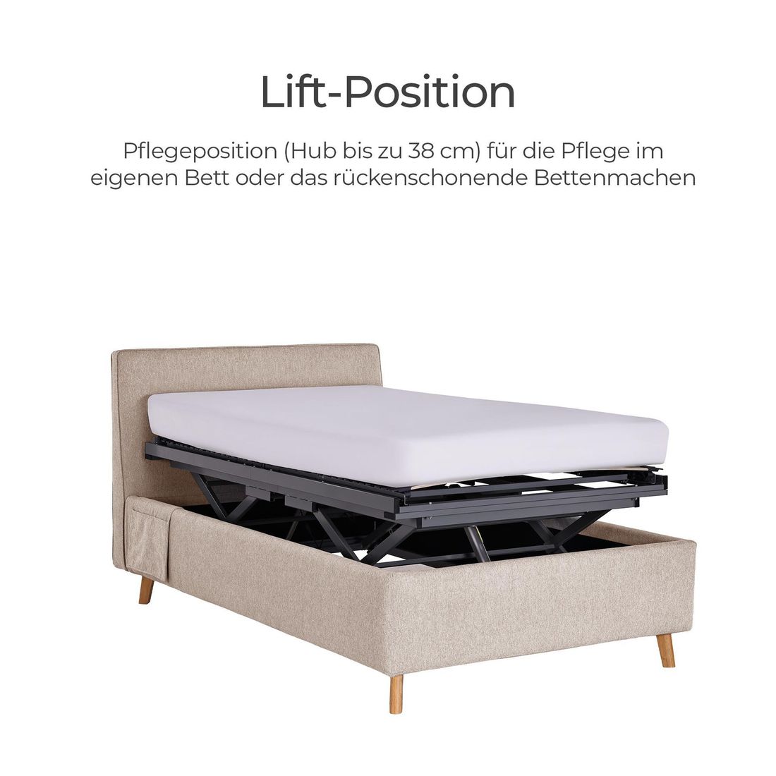 Polsterbett Elfriede Komfort Webstoff mit Pflegebett-Funktion und Lattenrost