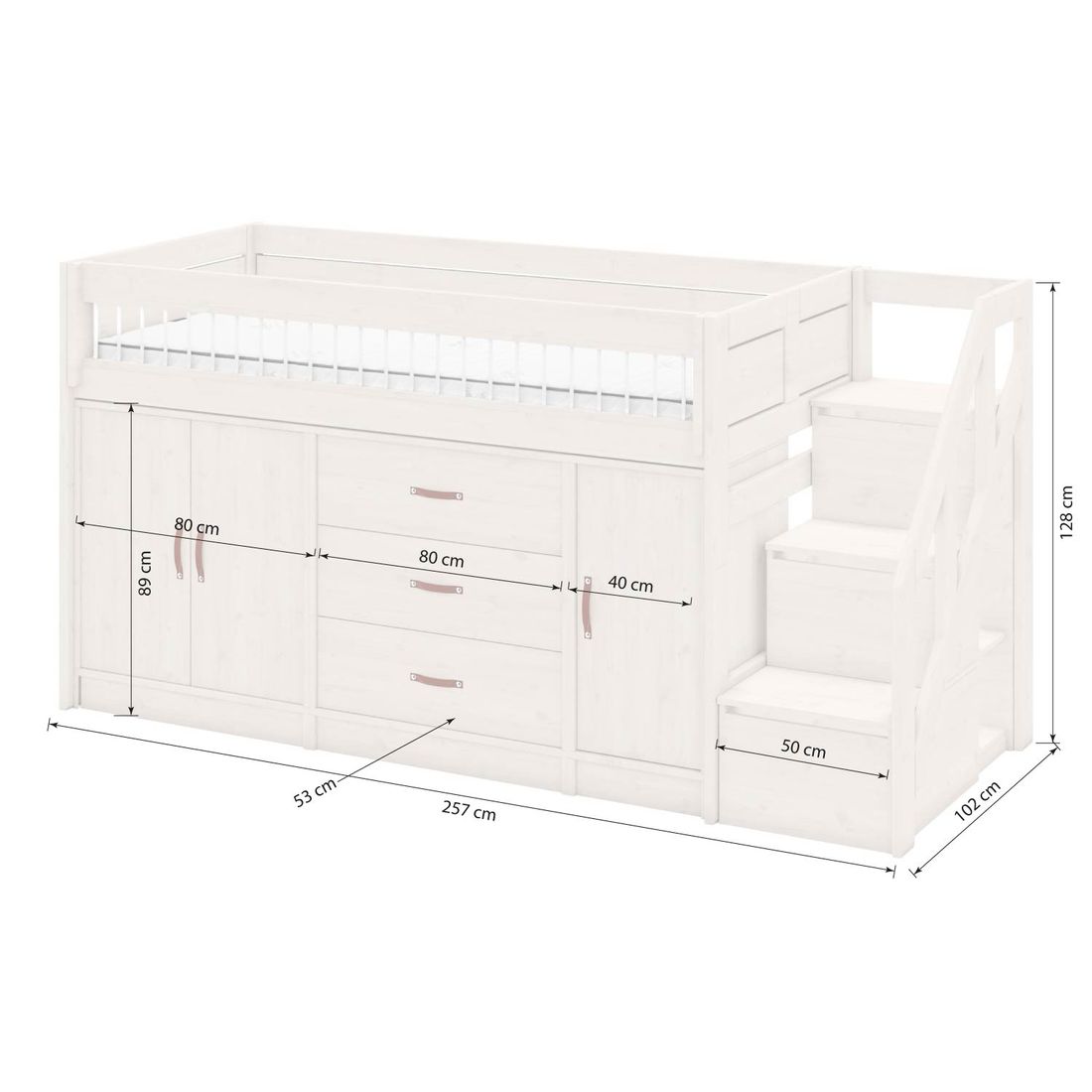 LIFETIME Midi-Hochbett All-In-One Kiefer Massivholz mit Lattenrost