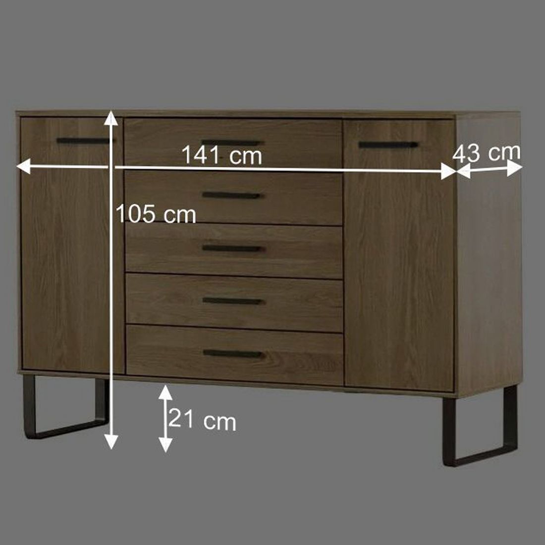 Sideboard Vitoria Eiche teilmassiv mit Schubladen