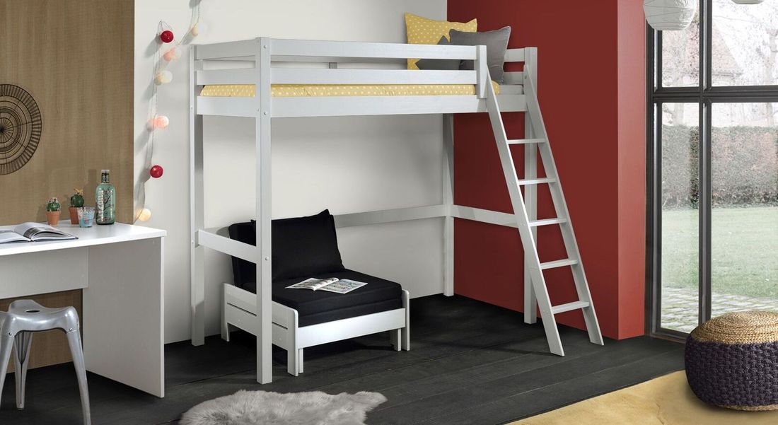 Maxi-Hochbett Kids Comfort Kiefer Massivholz mit Lattenrost und Sesselbett