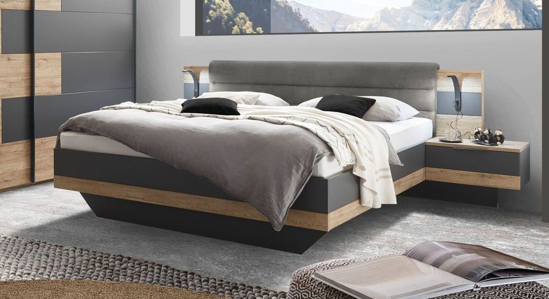 Bett Igneo Komfort Eiche Dekor mit Nachttischen