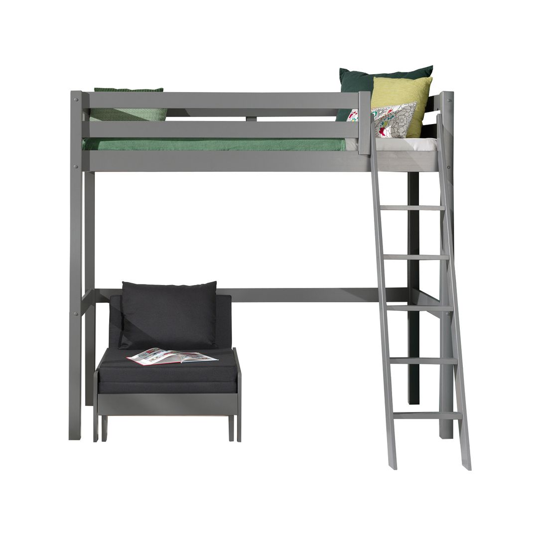 Maxi-Hochbett Kids Comfort Kiefer Massivholz mit Lattenrost und Sesselbett