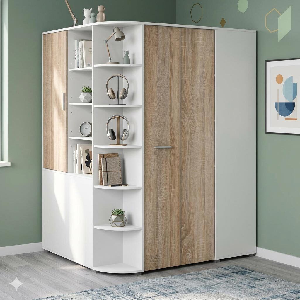 Eck-Kleiderschrank Solero begehbar mit Innenausstattung 124x201cm