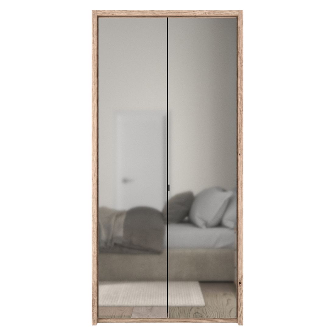 Drehtüren-Kleiderschrank Tiam Eiche Dekor mit Glasfront und Spiegel