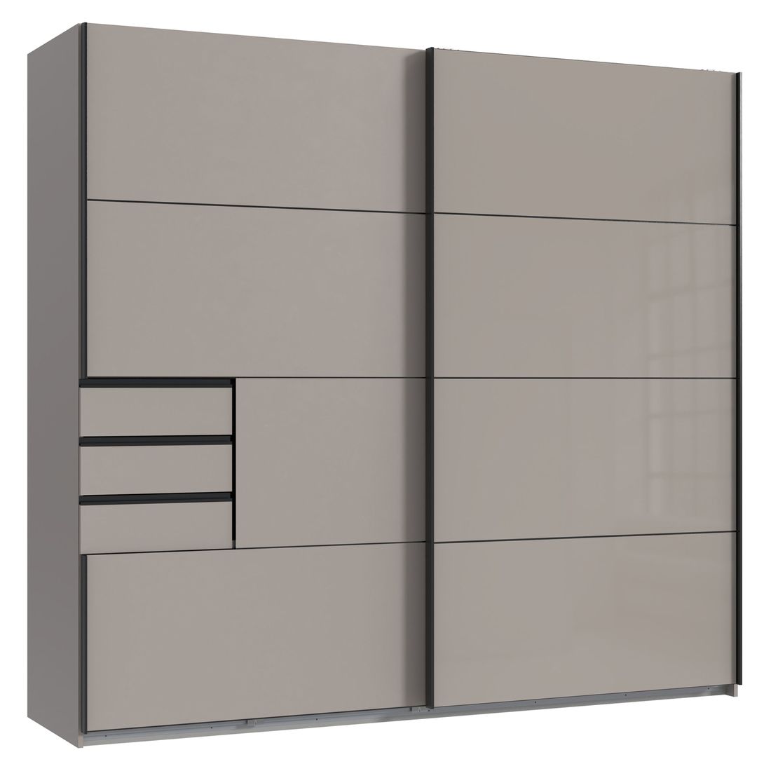 Schwebetürenschrank Leif mit Glasfront und Schubladen