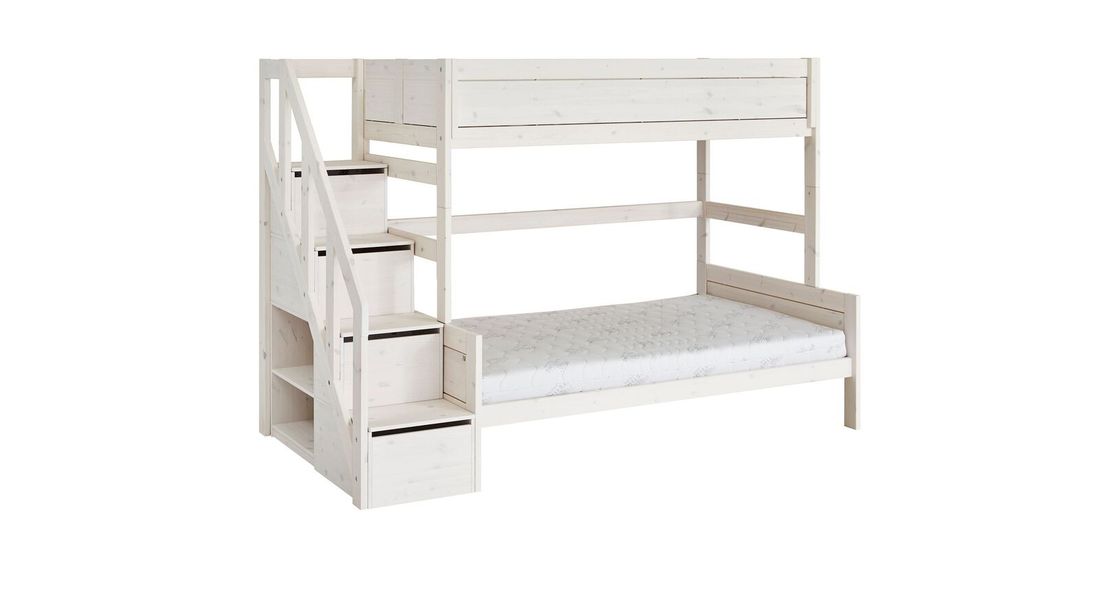 LIFETIME Familienbett Original Kiefer Massivholz mit Lattenrost undTreppenmodul