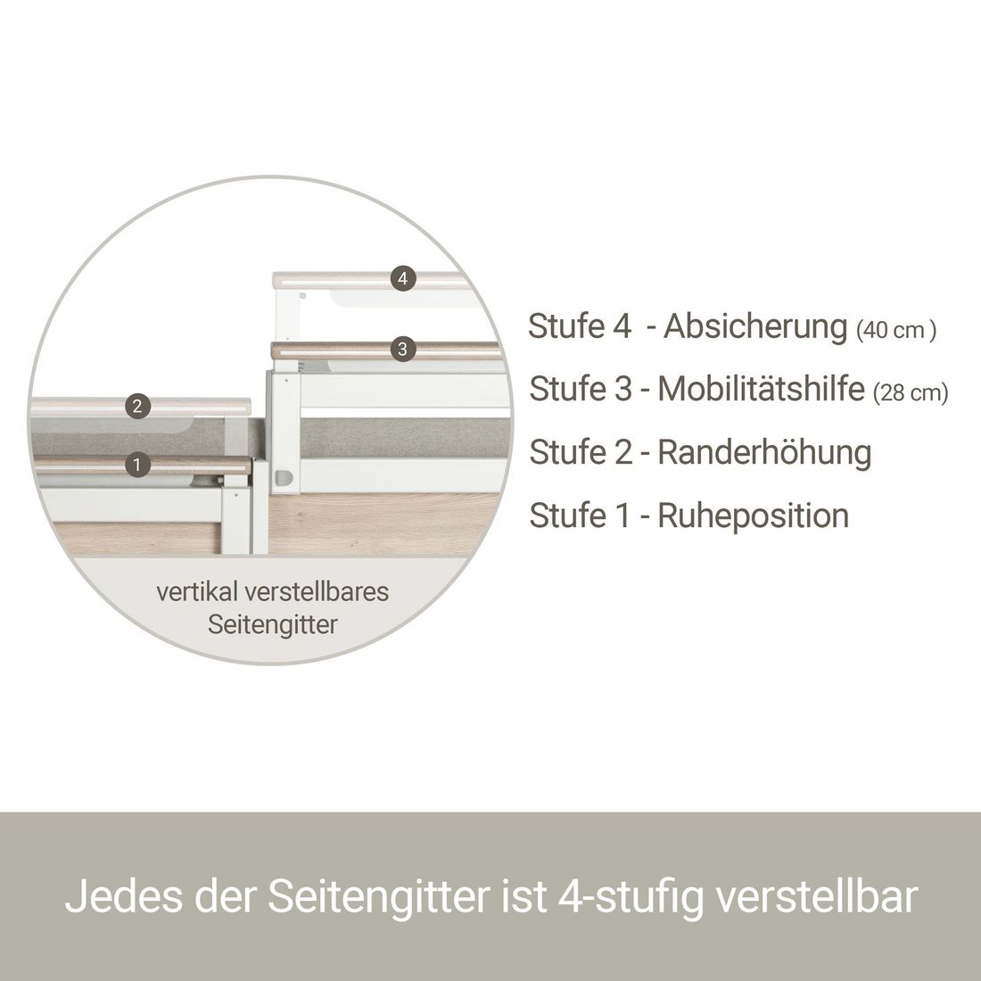 Komfortbett mit Pflegebett-Funktion Usedom Eiche/Akazie Dekor mit Tellerrost