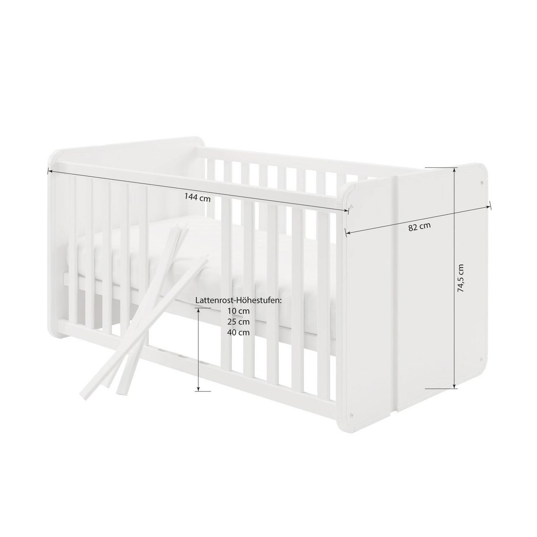 Babybett Kids Arctic mit Lattenrost und Schlupfsprossen