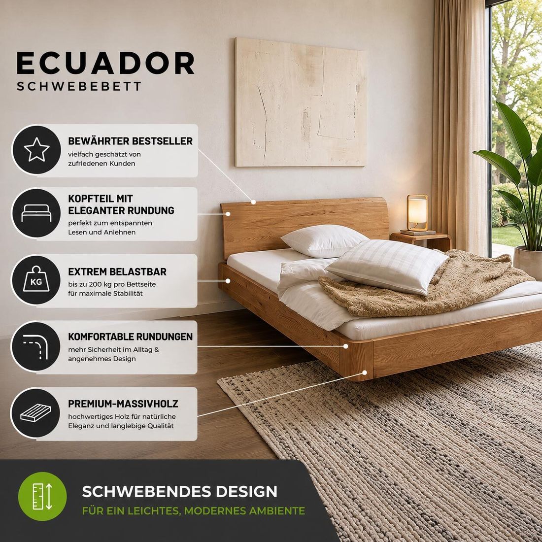 Bett Ecuador Eiche Massivholz