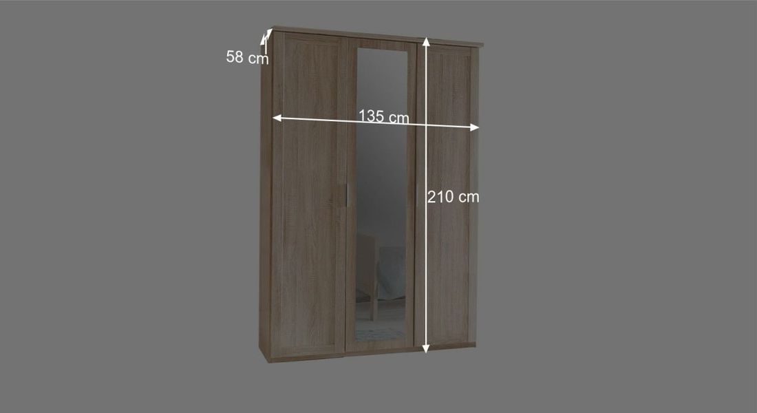 Drehtüren-Kleiderschrank Sinello Eiche Dekor mit Spiegel