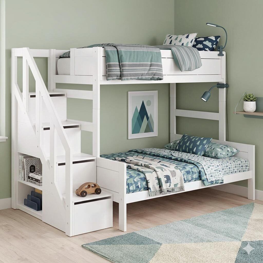 LIFETIME Familienbett Original Kiefer Massivholz mit Lattenrost und Treppenmodul