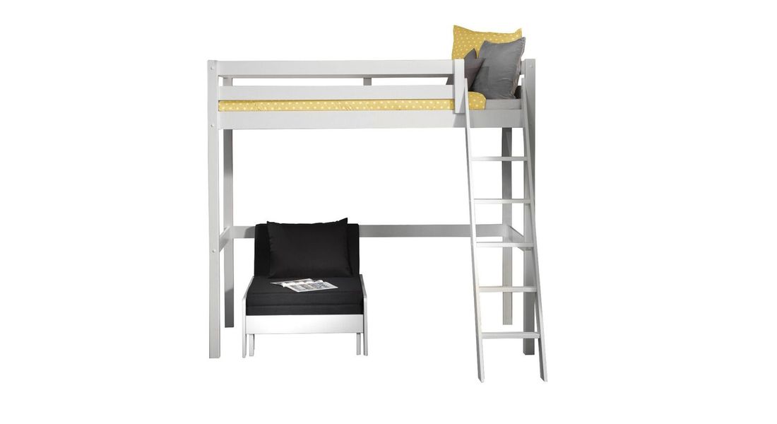 Maxi-Hochbett Kids Comfort Kiefer Massivholz mit Lattenrost und Sesselbett