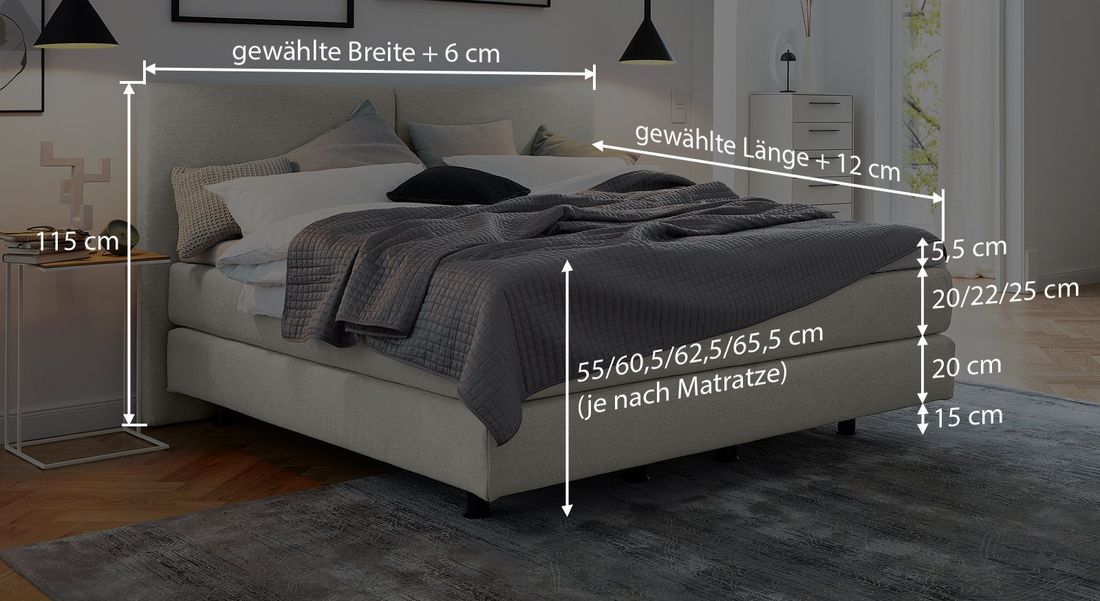 MUSTERRING Boxspringbett Elias Kopfteil geradlinig