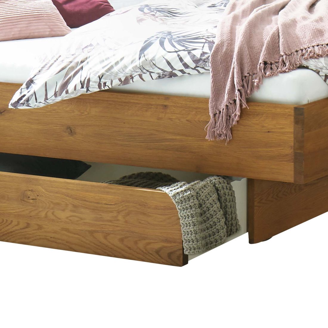 Bett Virella Komfort Wildeiche Massivholz mit Schubkasten
