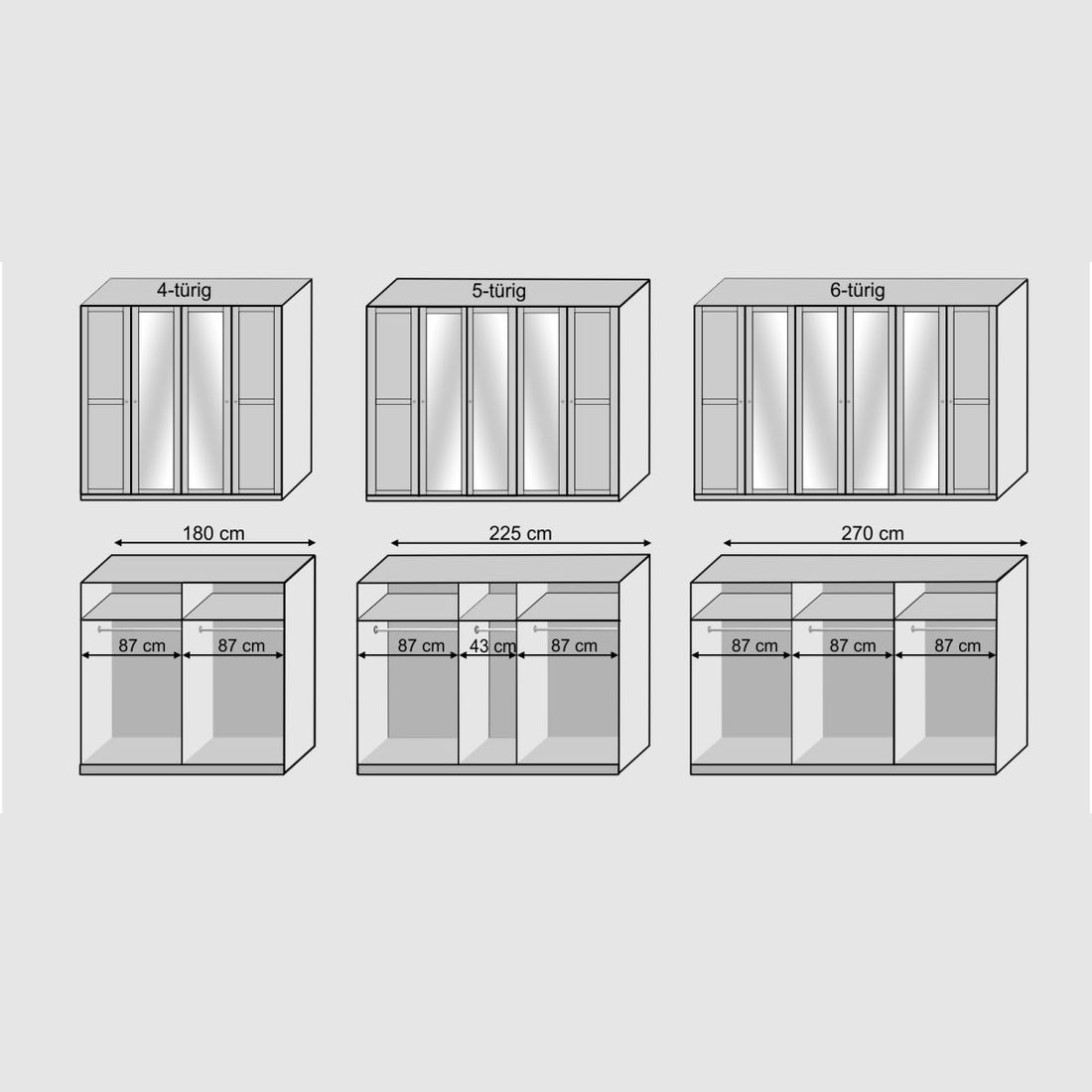 Drehtüren-Kleiderschrank Berata mit Spiegel