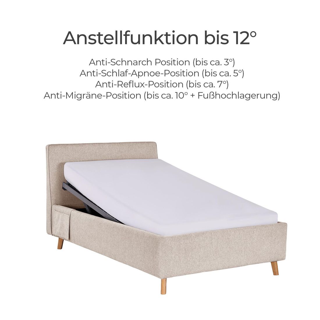 Polsterbett Elfriede Komfort Webstoff mit Pflegebett-Funktion und Lattenrost