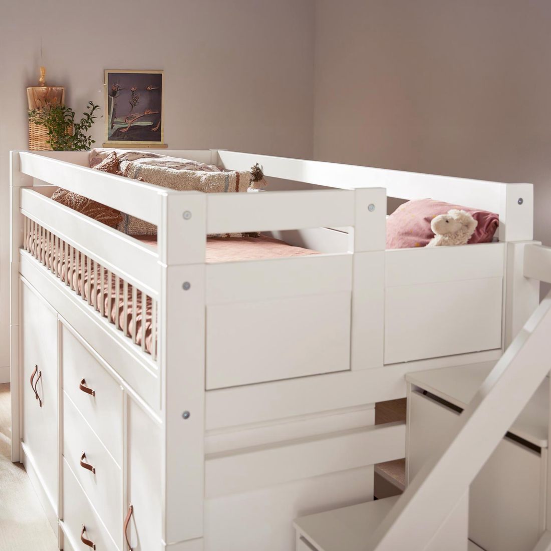 LIFETIME Midi-Hochbett All-In-One Kiefer Massivholz mit Lattenrost