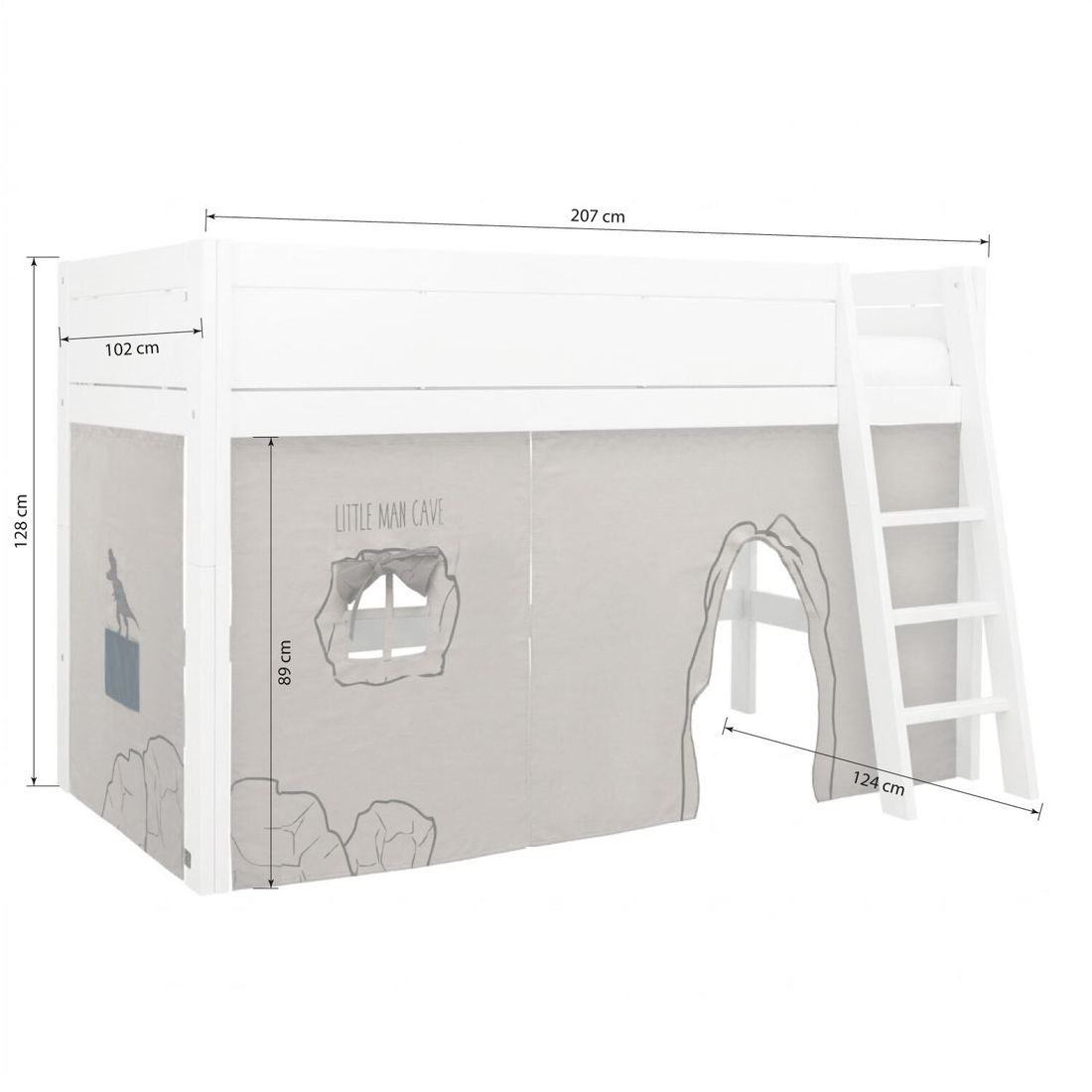 LIFETIME Midi-Hochbett Dino Kiefer Massivholz mit Lattenrost