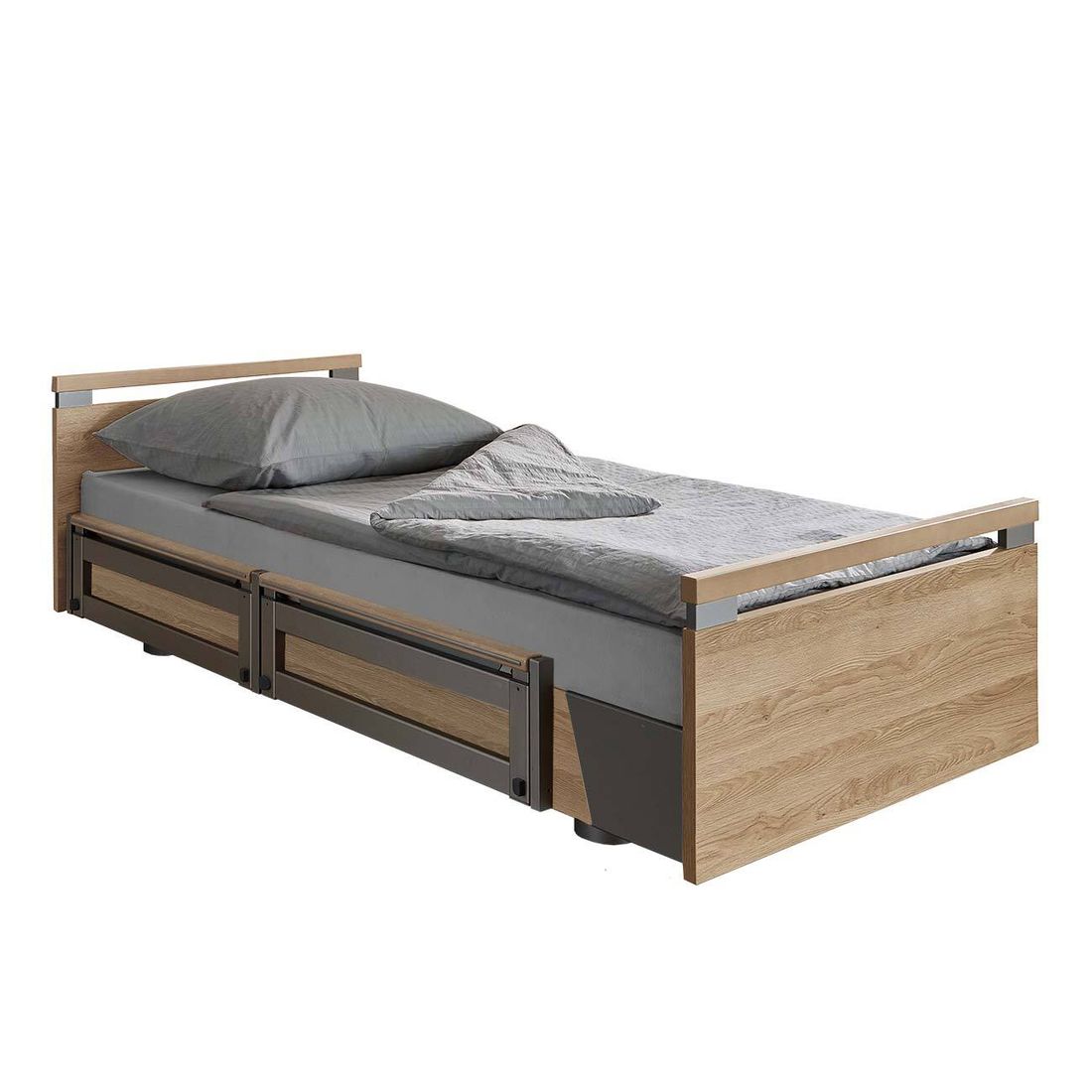 Komfortbett mit Pflegebett-Funktion Usedom Eiche/Akazie Dekor mit Tellerrost
