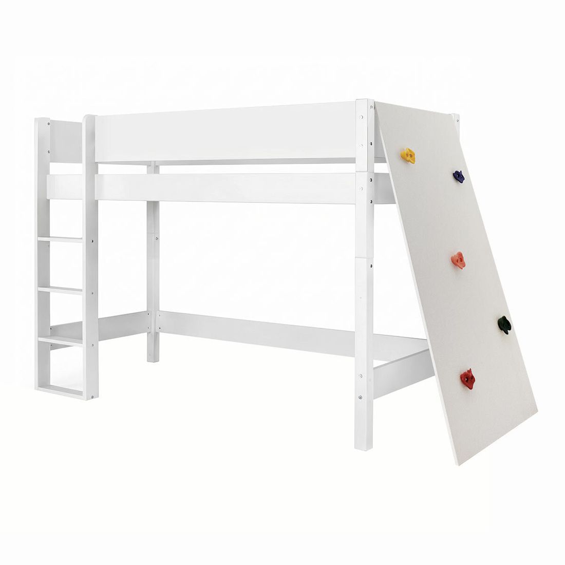 Midi-Hochbett Kids Town Buche teilmassiv mit Lattenrost und Kletterwand