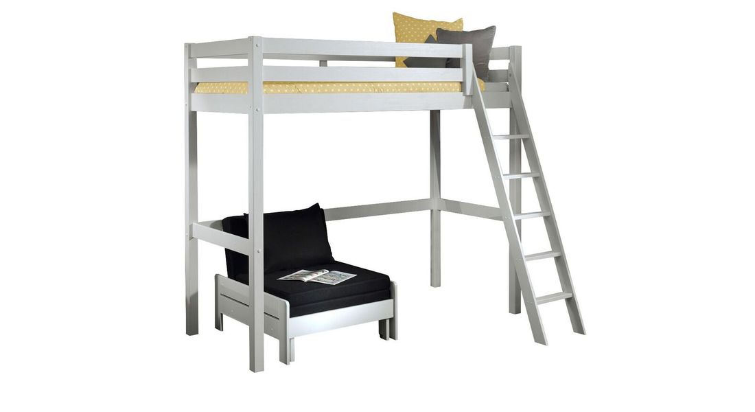 Maxi-Hochbett Kids Comfort Kiefer Massivholz mit Lattenrost und Sesselbett