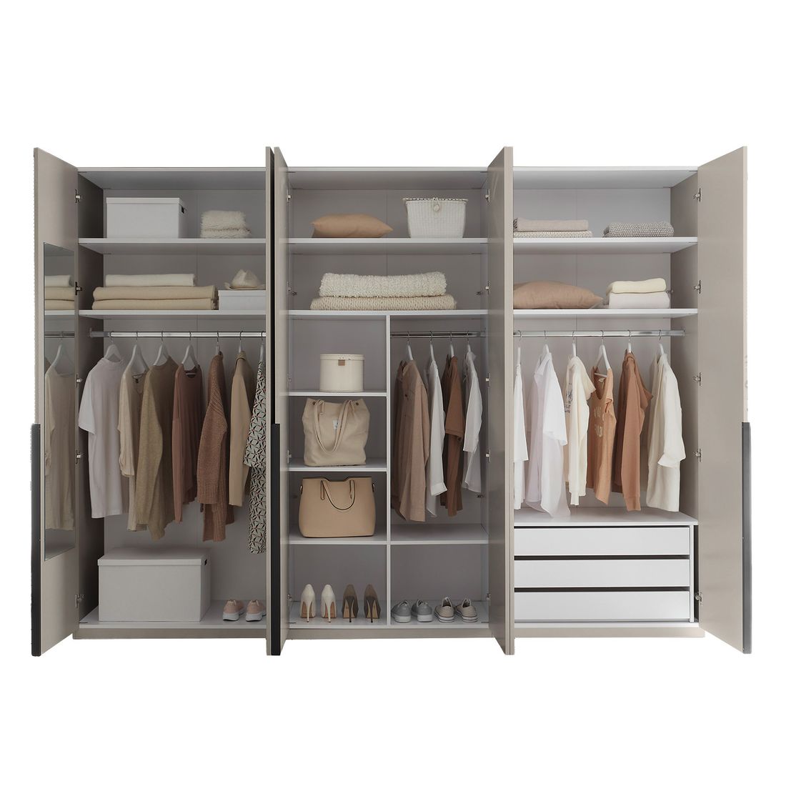 Drehtüren-Kleiderschrank Torvian 302x225cm mit Innenausstattung Kaschmir matt