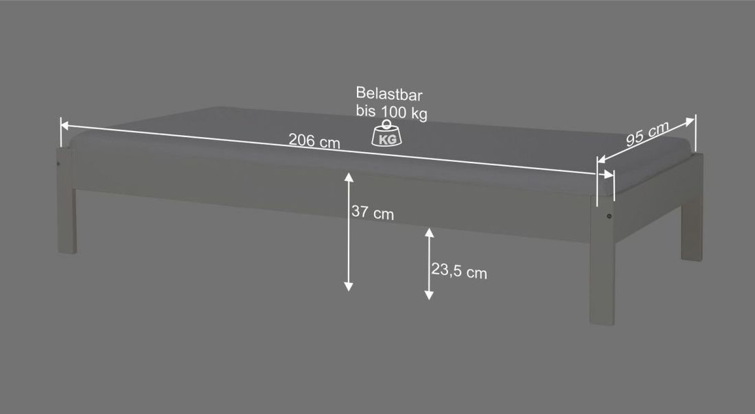 Bett Tacora Buche teilmassiv ohne Kopfteil mit Lattenrost
