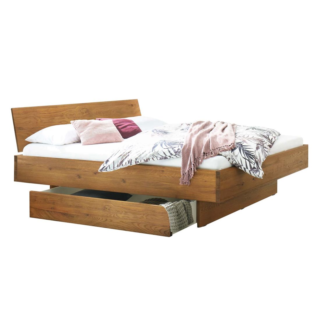 Bett Virella Komfort Wildeiche Massivholz mit Schubkasten