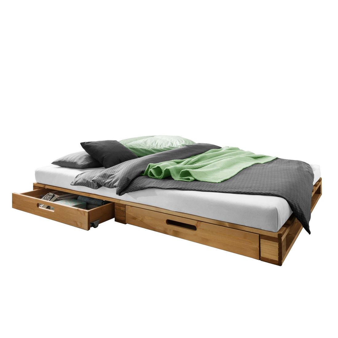 Palettenbett Nimba Kiefer Massivholz mit Schubkasten