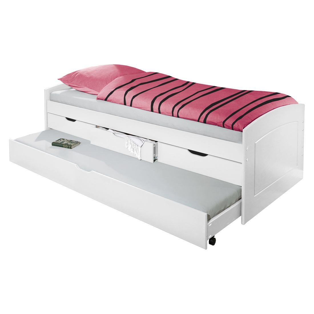 Ausziehbett Nouna Kiefer Massivholz mit Lattenrost und Bettschublade