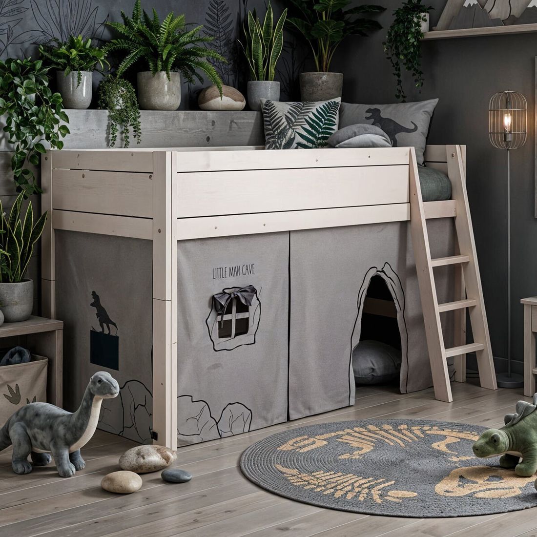 LIFETIME Midi-Hochbett Dino Kiefer Massivholz mit Lattenrost