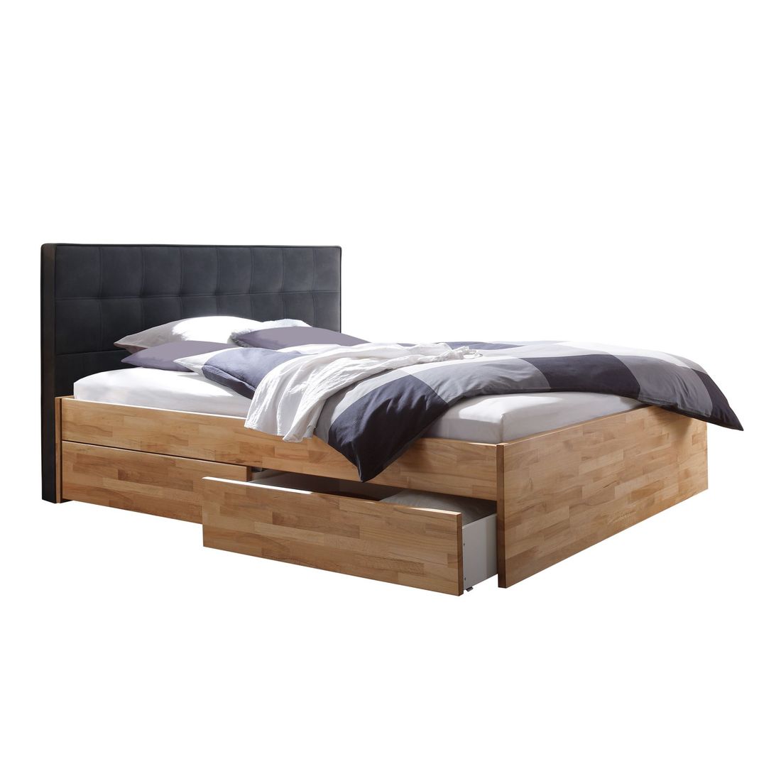 Doppelbett Mirenda Komfort Kernbuche Massivholz mit Schubkasten