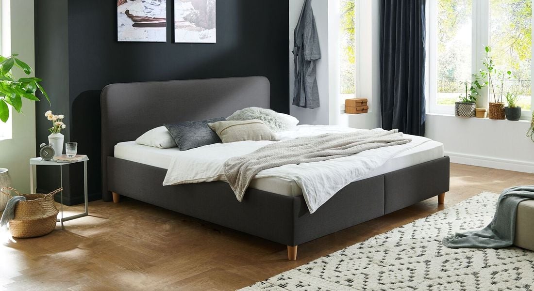 HOMELIV. Polsterbett Kannur Webstoff mit Bettkasten