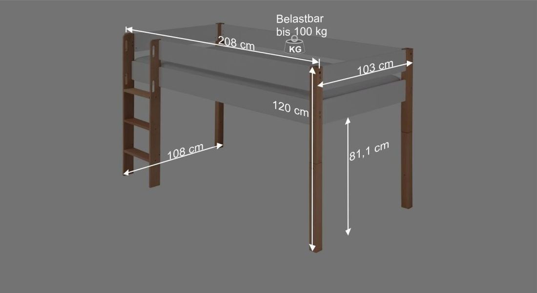 Mini-Hochbett Kids Nordic Buche teilmassiv mit Lattenrost