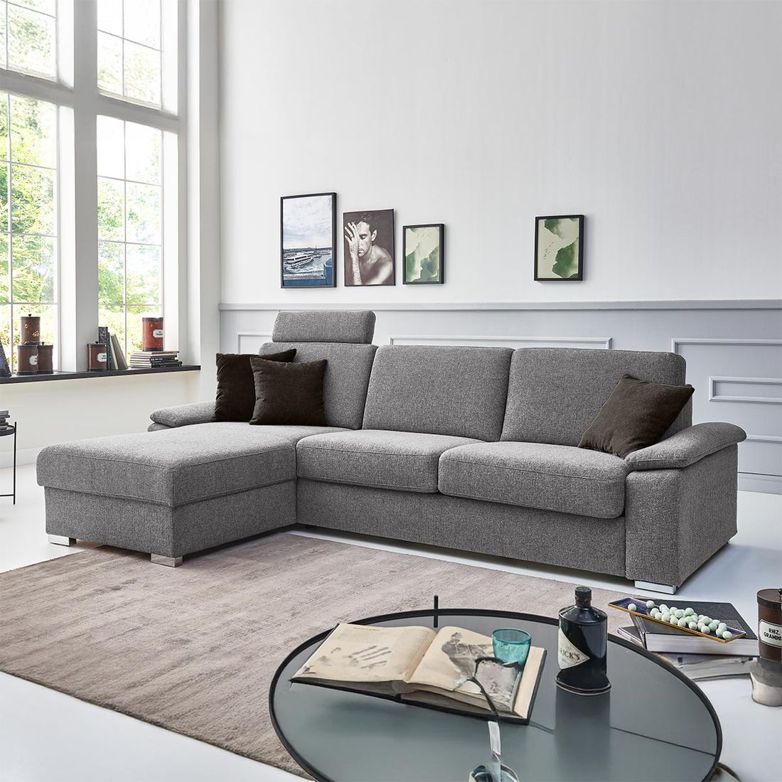 Ecksofa Cesio mit Schlaffunktion Ottomane links