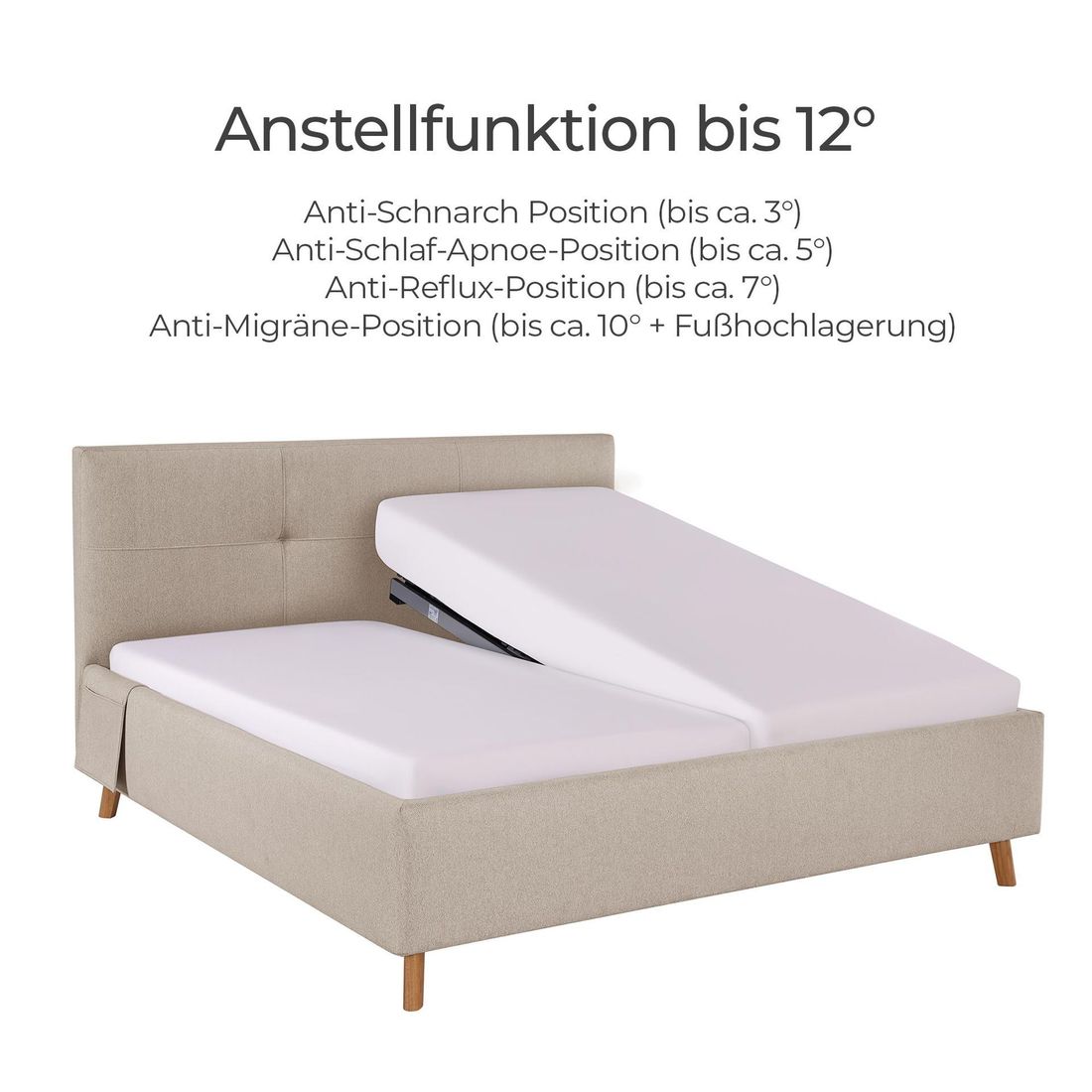 Einzelbett Henriette Komfort Webstoff mit Pflegebett-Funktion und Lattenrost