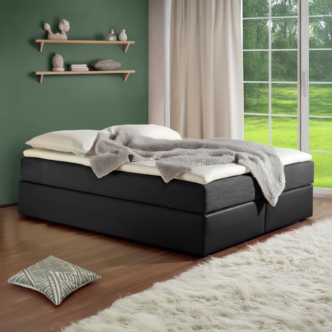 HOMELIV. Boxspringbett Sydney Kunstleder/Webstoff ohne Kopfteil