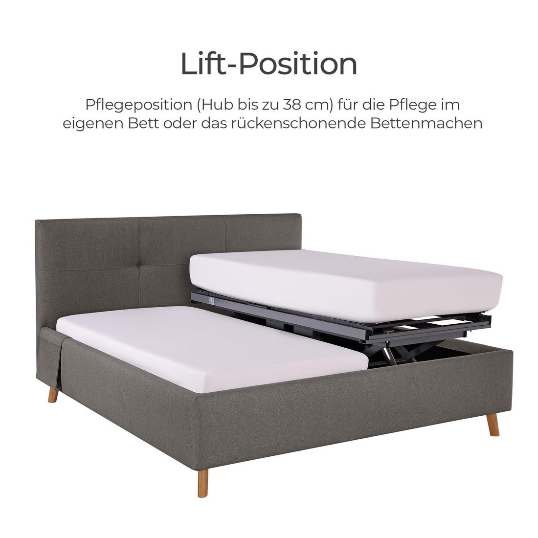 Polsterbett Henriette Komfort Webstoff mit Pflegebett-Funktion und Lattenrost