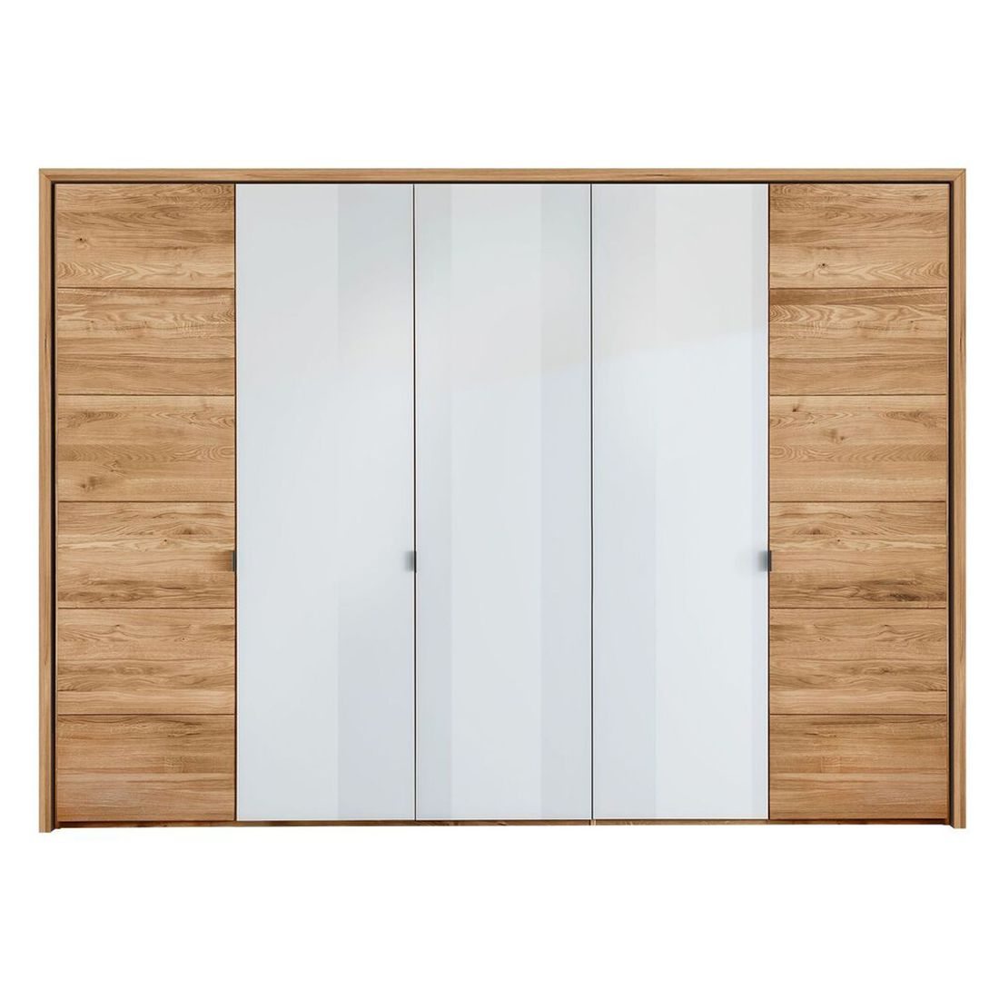 Drehtüren-Kleiderschrank Vildan Wildeiche Massivholz mit Glasfront