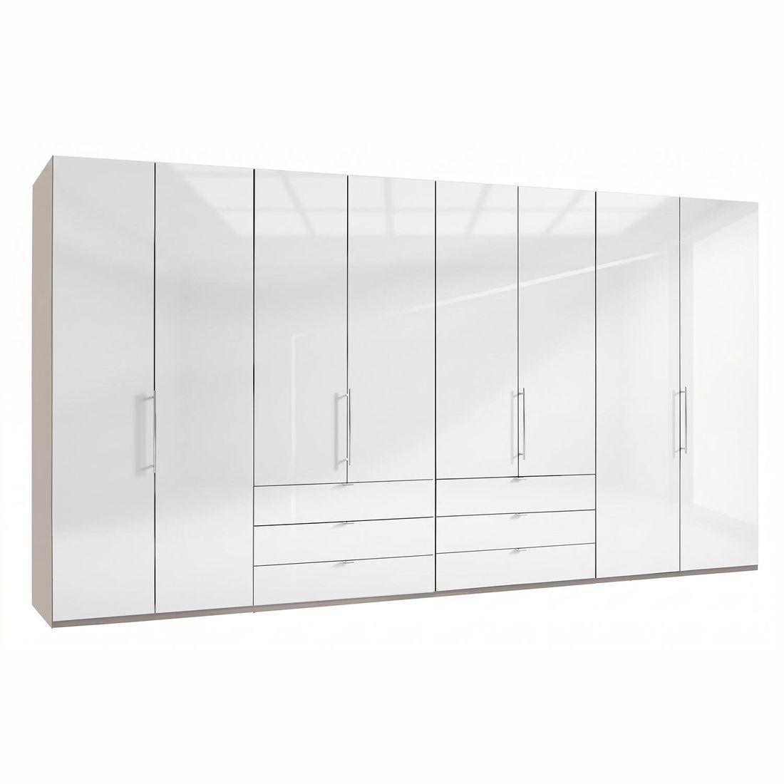 Drehtüren-Kleiderschrank Selca mit Glasfront und Schubladen