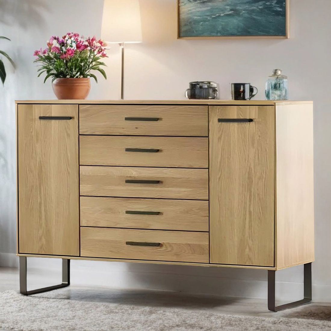 Sideboard Vitoria Eiche teilmassiv mit Schubladen